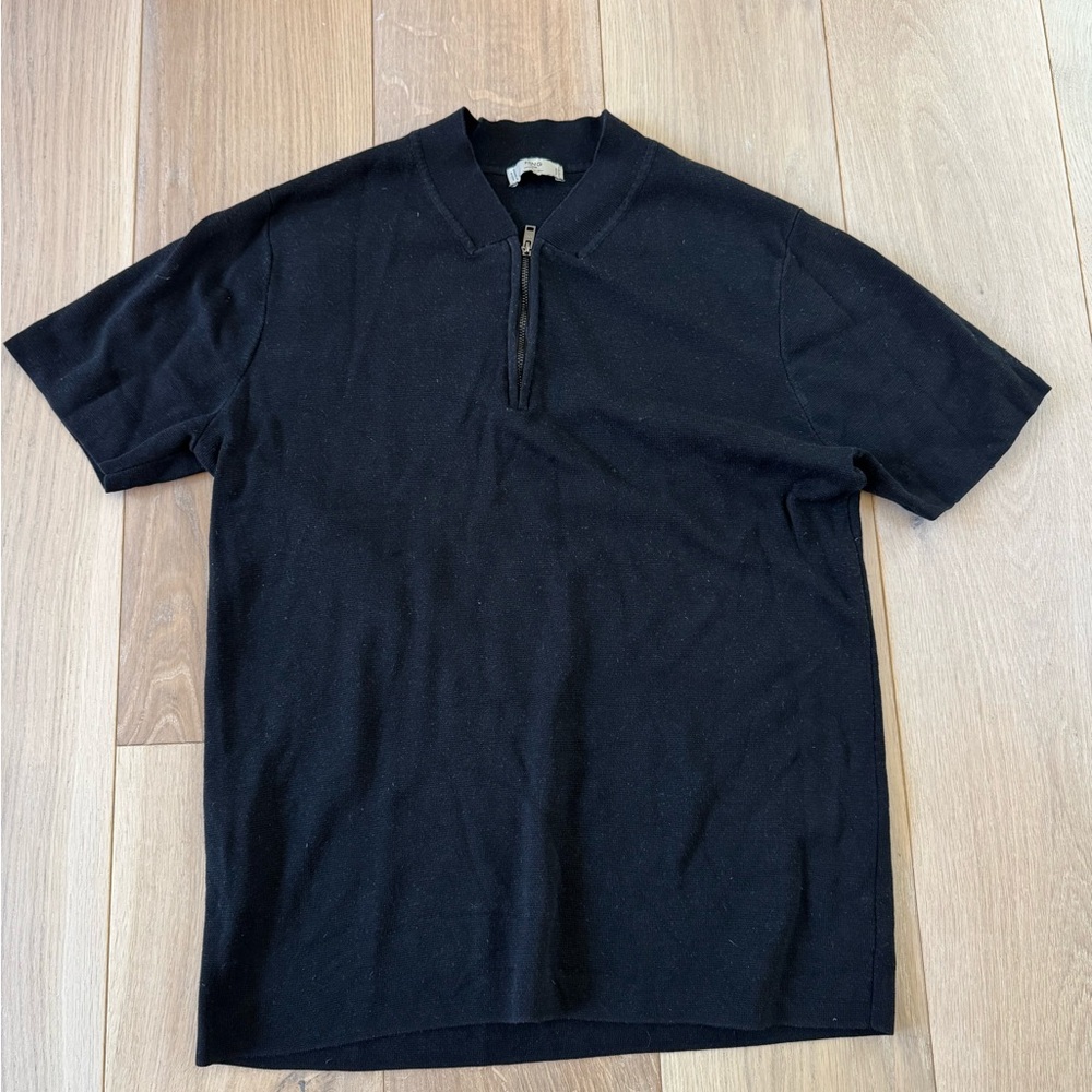 Mango Black Polo Shirt Classic Knit Design